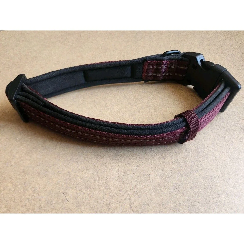 Play On Large Dog Collar 18 To 26 Inch Padded & Reflective Burgundy